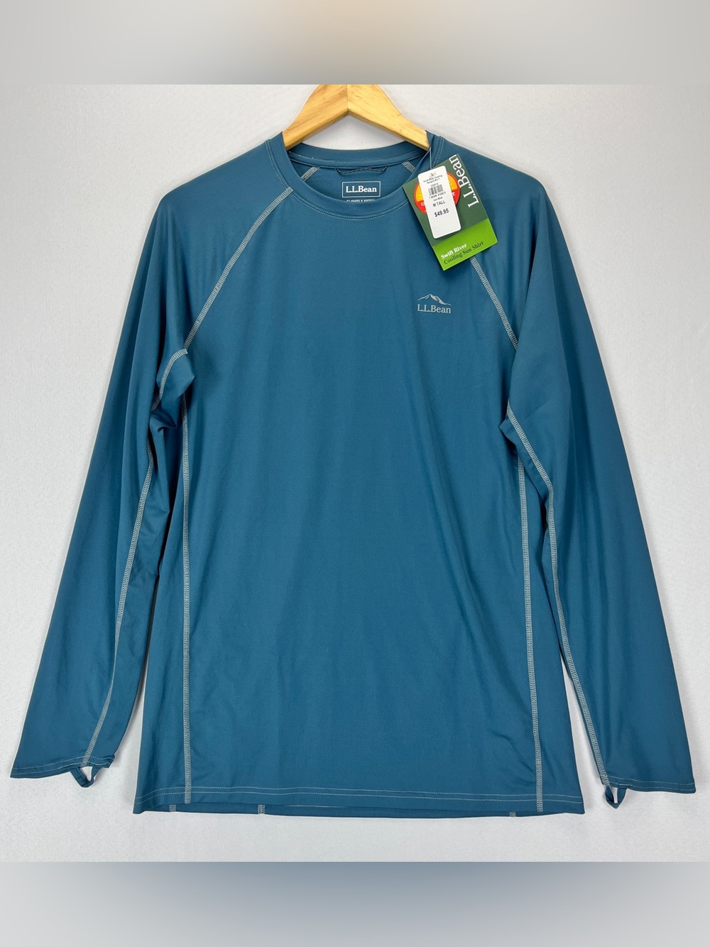 L.L. Bean Cooling Sun Shirt Long Sleeve Men’s Size M Tall Blue Fitted SPF NWT